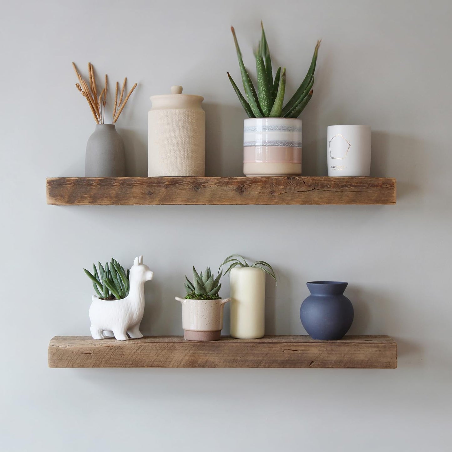Urban Legacy Reclaimed Barnwood Planks | Floating Shelves for Wall W/Flush Mount Shelf Bracket Set Included | Set of 2 (Natural, 48" X 4.5" X 2")