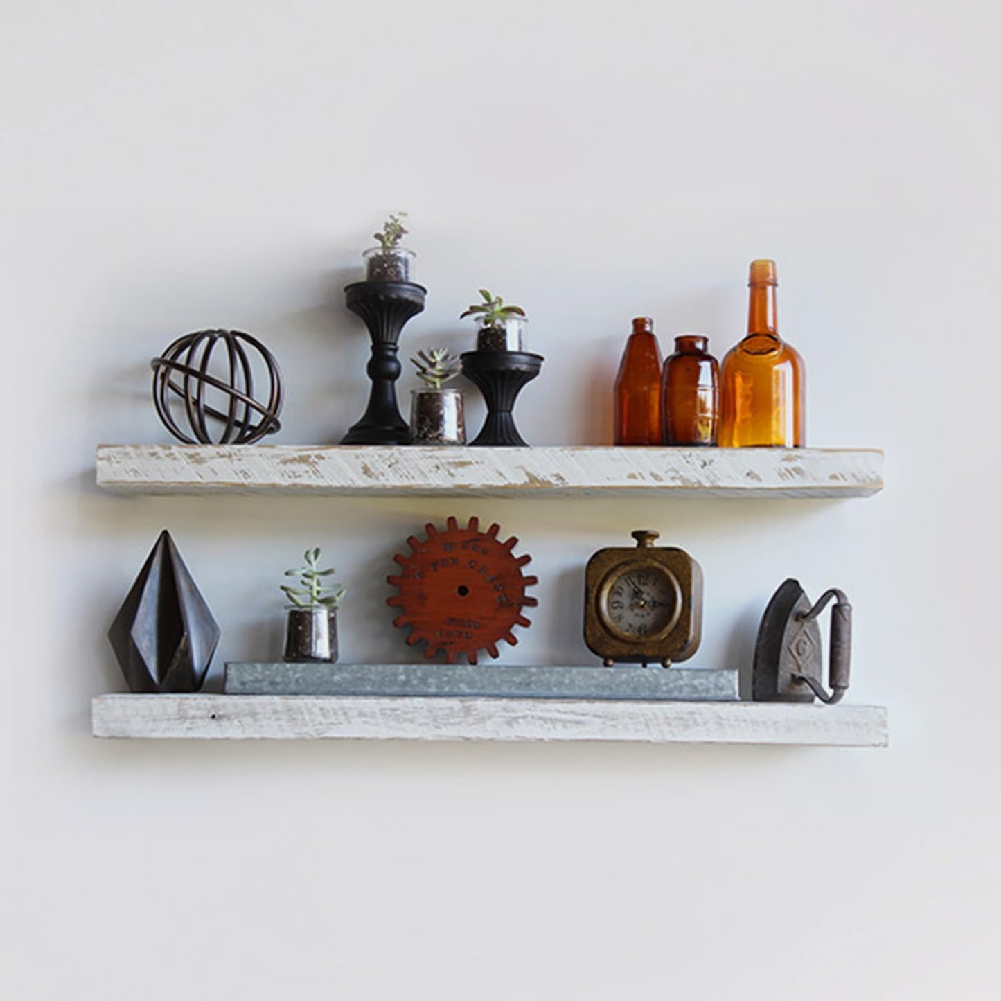 Urban Legacy Reclaimed Barnwood Planks | Floating Shelves for Wall W/Flush Mount Shelf Bracket Set Included | Set of 2 (Natural, 48" X 4.5" X 2")