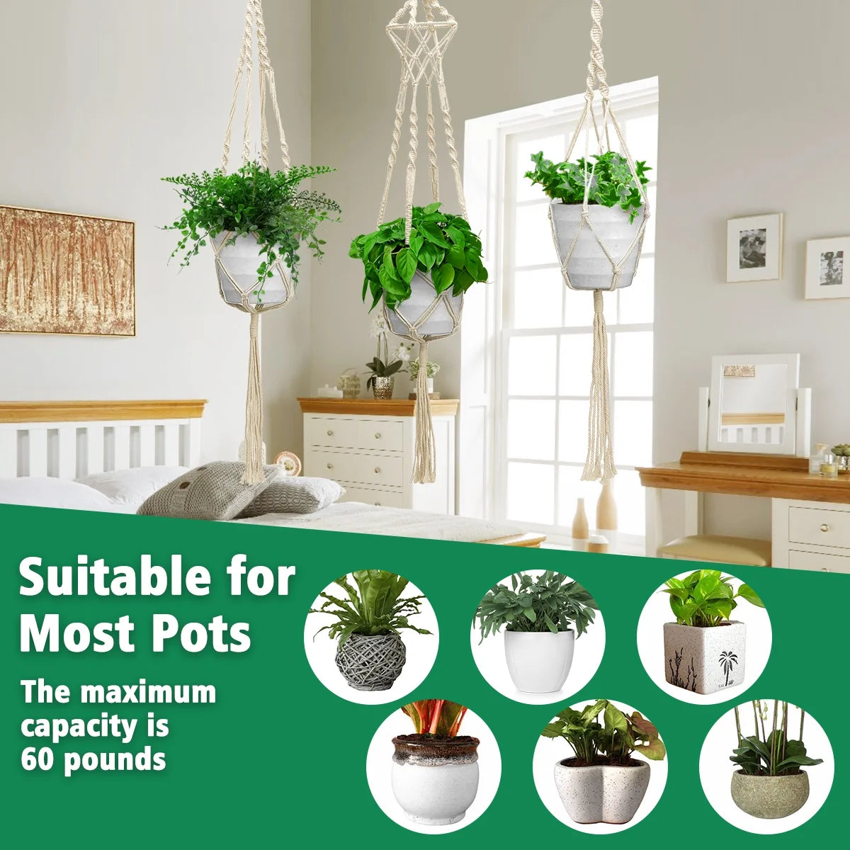 4 Pack Macrame Plant Hanger, 41" Indoor Outdoor Hanging Plant Basket Holder Hanging Planter Stand Flower Pots Home Decor with 4 Legs