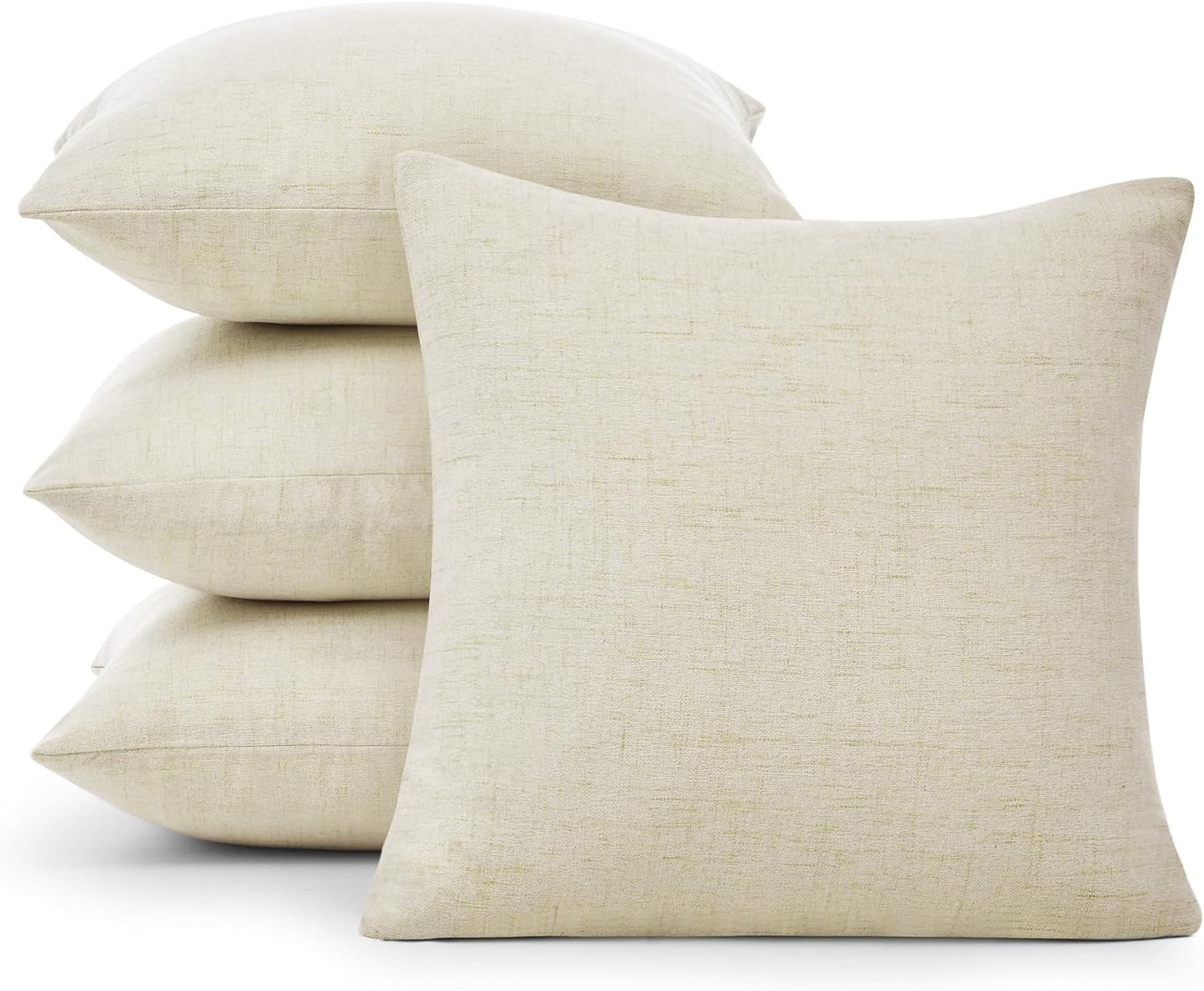 Deconovo Soft Pillow Cases Faux Linen Pillow Covers with Invisible Zipper Throw Cushions Covers for Bench 18X18 Inch Beige 4 Pcs Case Only No Insert