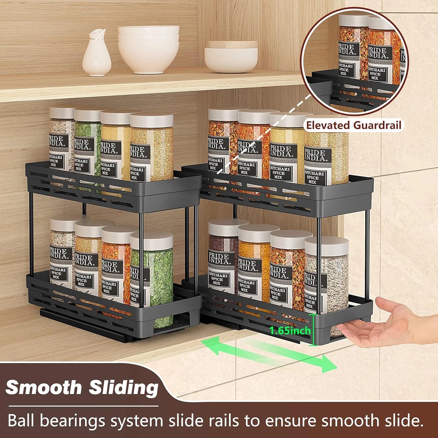 2-Pack Pull-Out Spice Rack Organizer for Cabinets, Slide-Out Design, Easy Installation