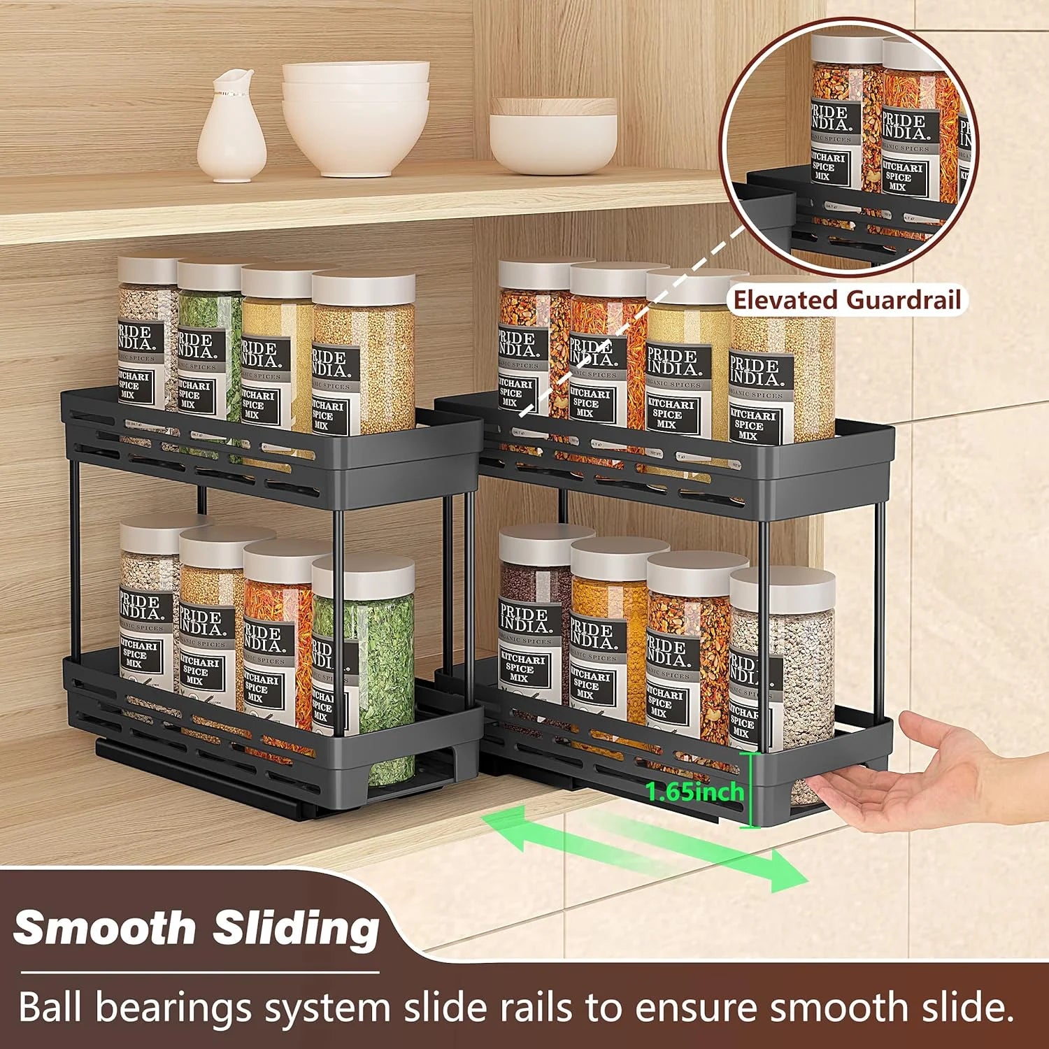 2-Pack Pull-Out Spice Rack Organizer for Cabinets, Slide-Out Design, Easy Installation