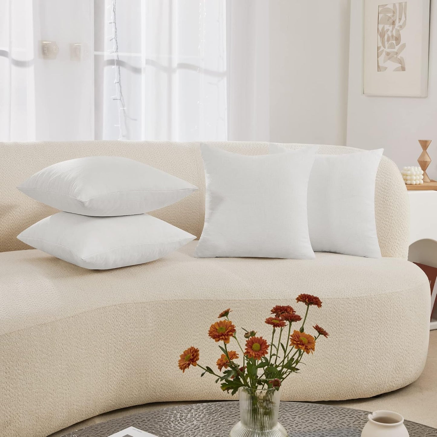 Deconovo Soft Pillow Cases Faux Linen Pillow Covers with Invisible Zipper Throw Cushions Covers for Bench 18X18 Inch Beige 4 Pcs Case Only No Insert