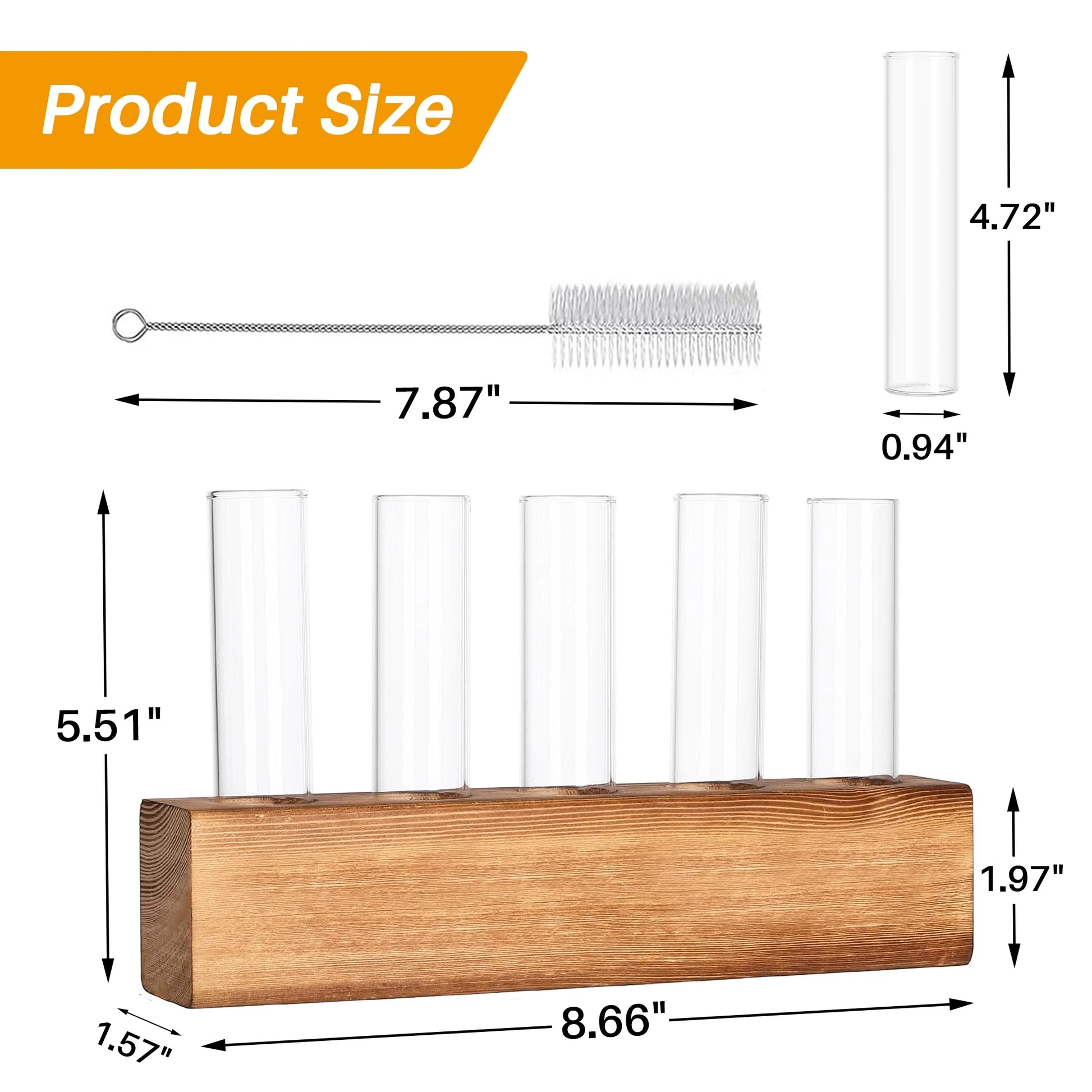 5 PCS Glass Test Tube Vases Plant Propagation Stations, Desktop Glass Plant Terrarium with Wooden Stand for Office Home Garden Wedding