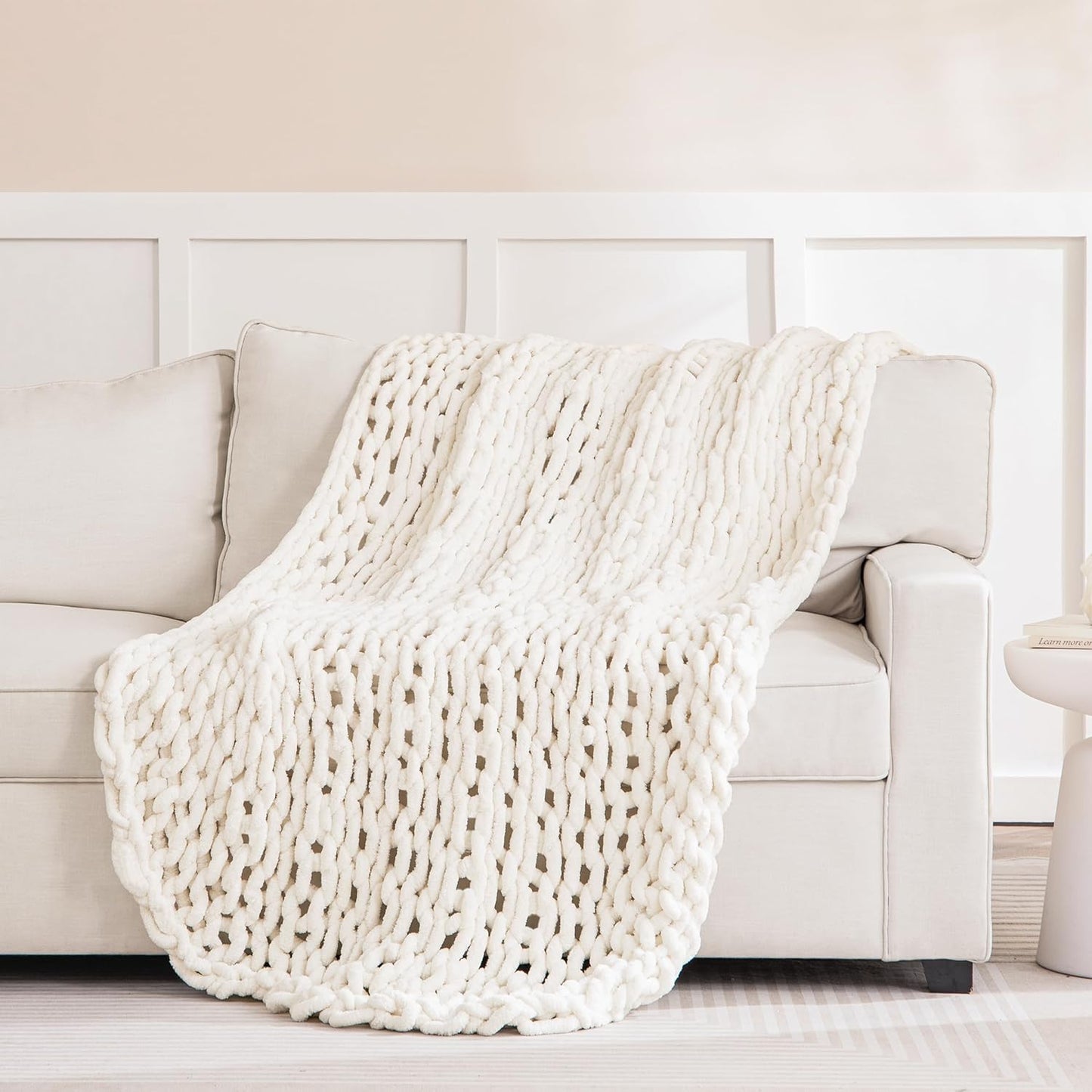 Hblife Chunky Knit Throw Blanket 40X40 Inches, Super Warm Soft Chenille Yarn Cable Knitted Blankets and Throws Boho Giant Cozy Thick Crochet Blanket for Sofa Bed Couch, Grey