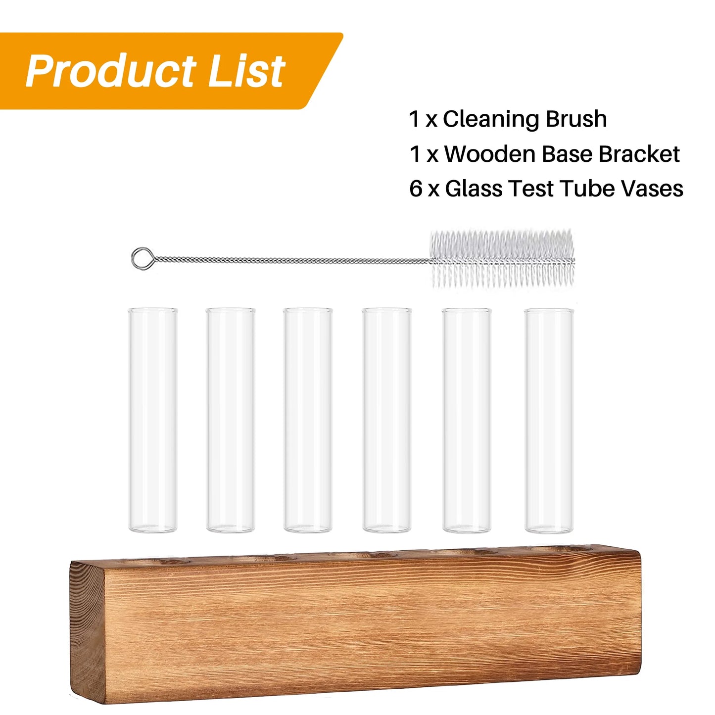 5 PCS Glass Test Tube Vases Plant Propagation Stations, Desktop Glass Plant Terrarium with Wooden Stand for Office Home Garden Wedding