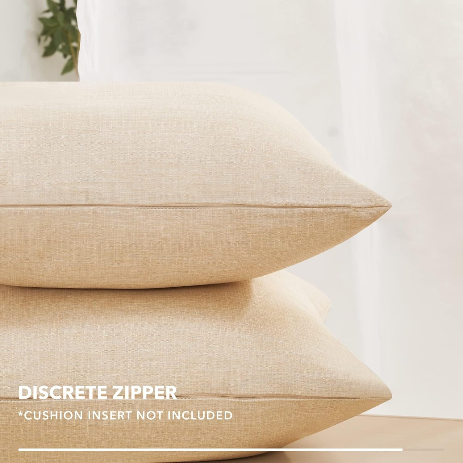 Deconovo Soft Pillow Cases Faux Linen Pillow Covers with Invisible Zipper Throw Cushions Covers for Bench 18X18 Inch Beige 4 Pcs Case Only No Insert