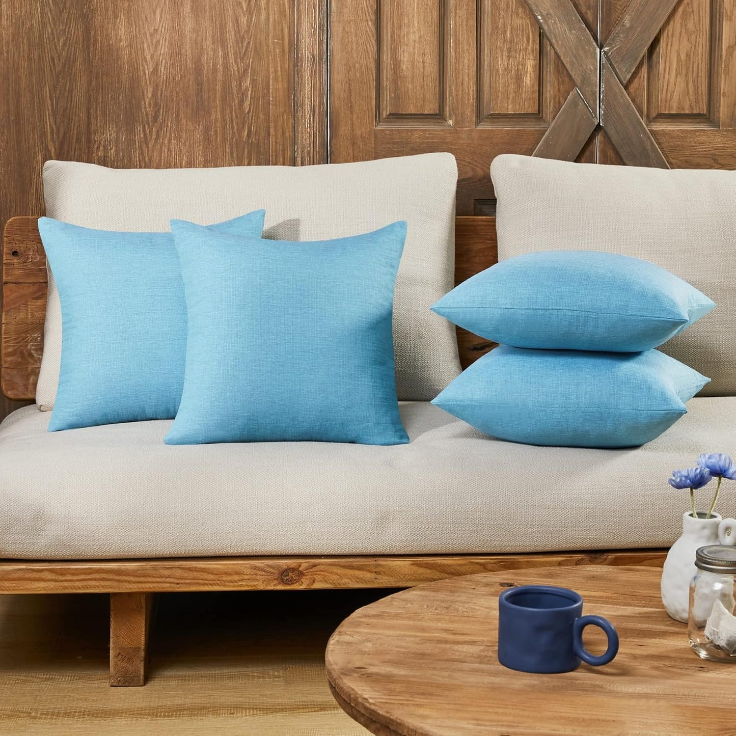 Deconovo Soft Pillow Cases Faux Linen Pillow Covers with Invisible Zipper Throw Cushions Covers for Bench 18X18 Inch Beige 4 Pcs Case Only No Insert