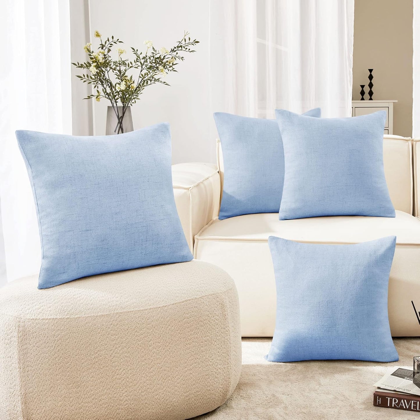 Deconovo Soft Pillow Cases Faux Linen Pillow Covers with Invisible Zipper Throw Cushions Covers for Bench 18X18 Inch Beige 4 Pcs Case Only No Insert
