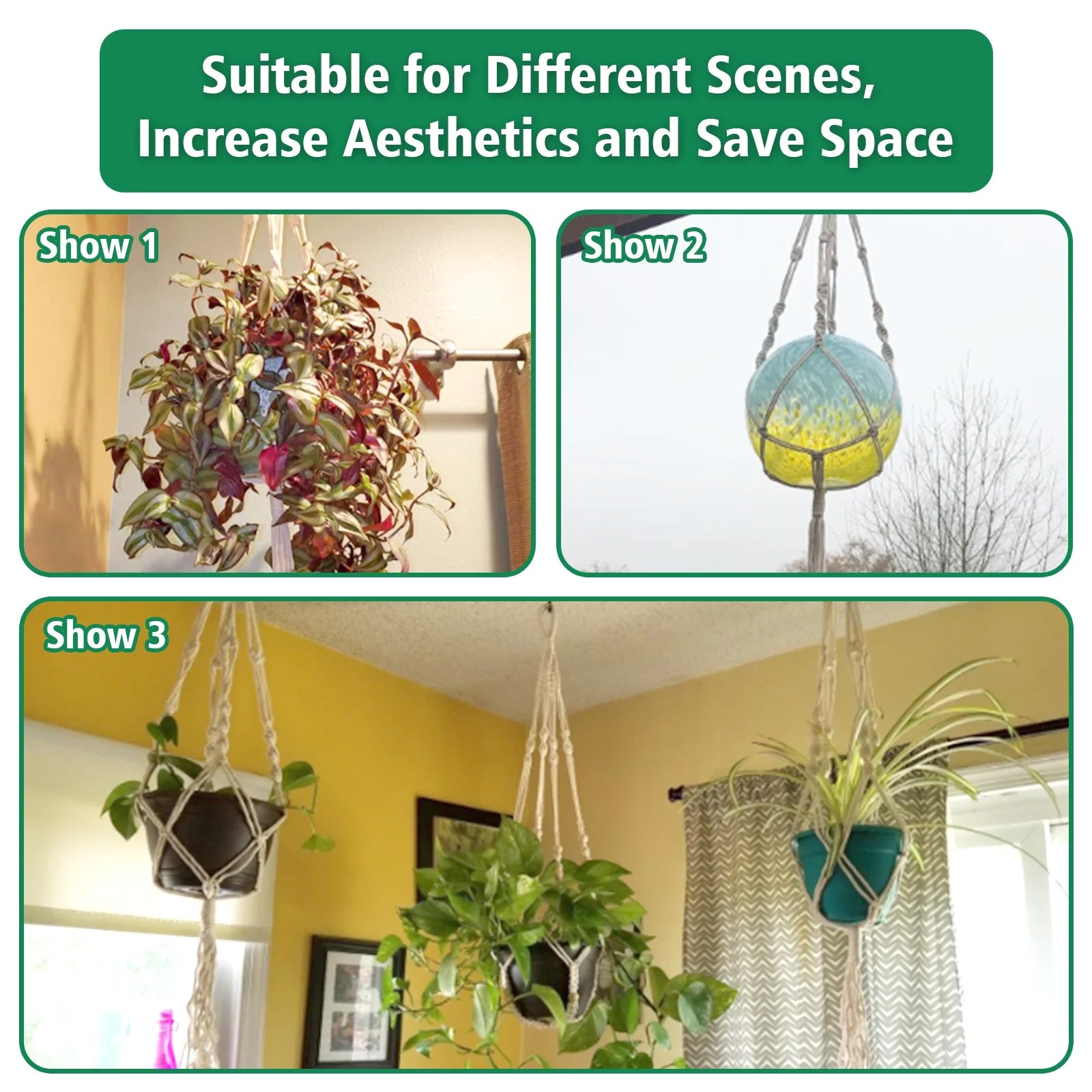 4 Pack Macrame Plant Hanger, 41" Indoor Outdoor Hanging Plant Basket Holder Hanging Planter Stand Flower Pots Home Decor with 4 Legs