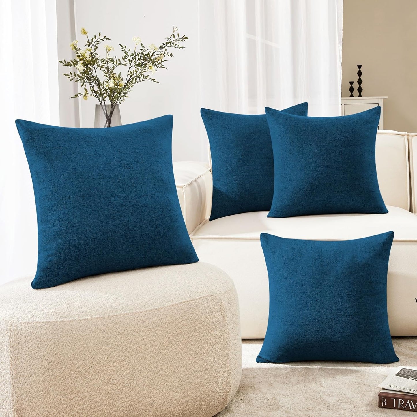 Deconovo Soft Pillow Cases Faux Linen Pillow Covers with Invisible Zipper Throw Cushions Covers for Bench 18X18 Inch Beige 4 Pcs Case Only No Insert