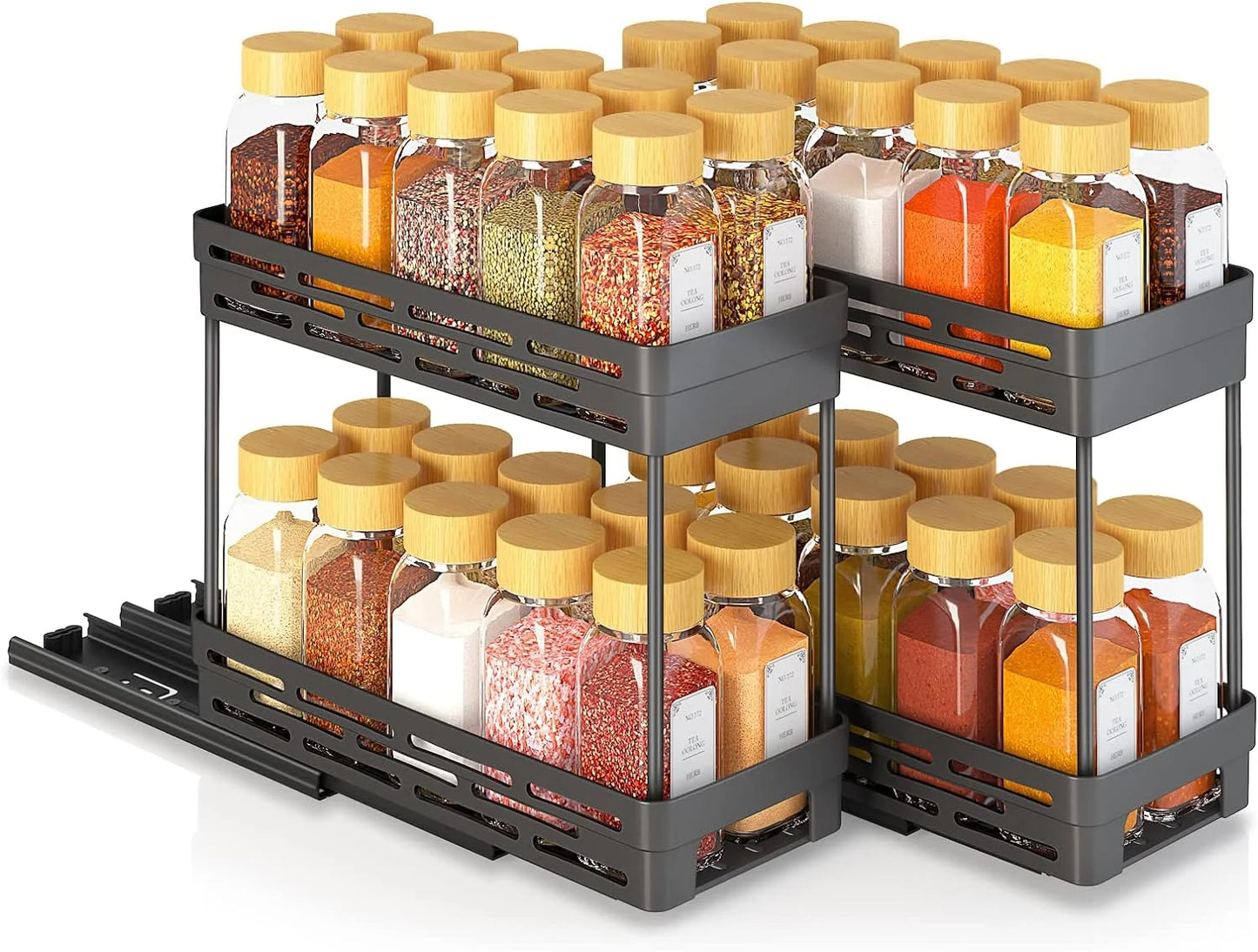 2-Pack Pull-Out Spice Rack Organizer for Cabinets, Slide-Out Design, Easy Installation