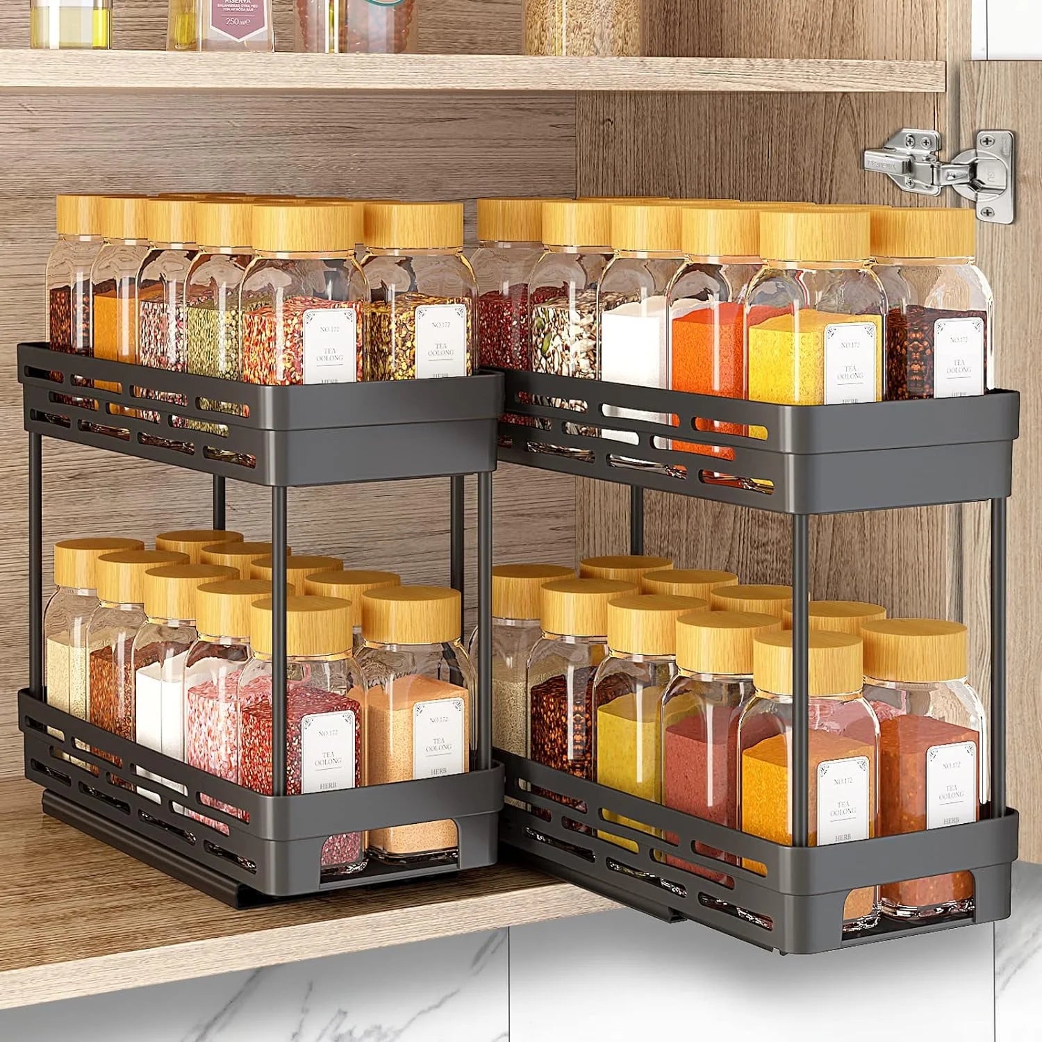 2-Pack Pull-Out Spice Rack Organizer for Cabinets, Slide-Out Design, Easy Installation