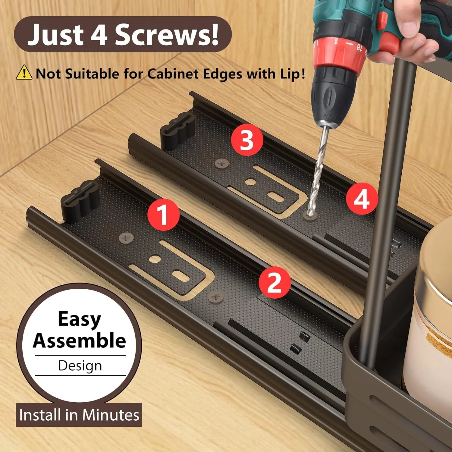 2-Pack Pull-Out Spice Rack Organizer for Cabinets, Slide-Out Design, Easy Installation