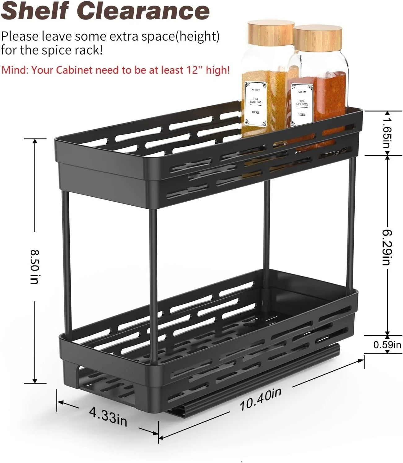 2-Pack Pull-Out Spice Rack Organizer for Cabinets, Slide-Out Design, Easy Installation