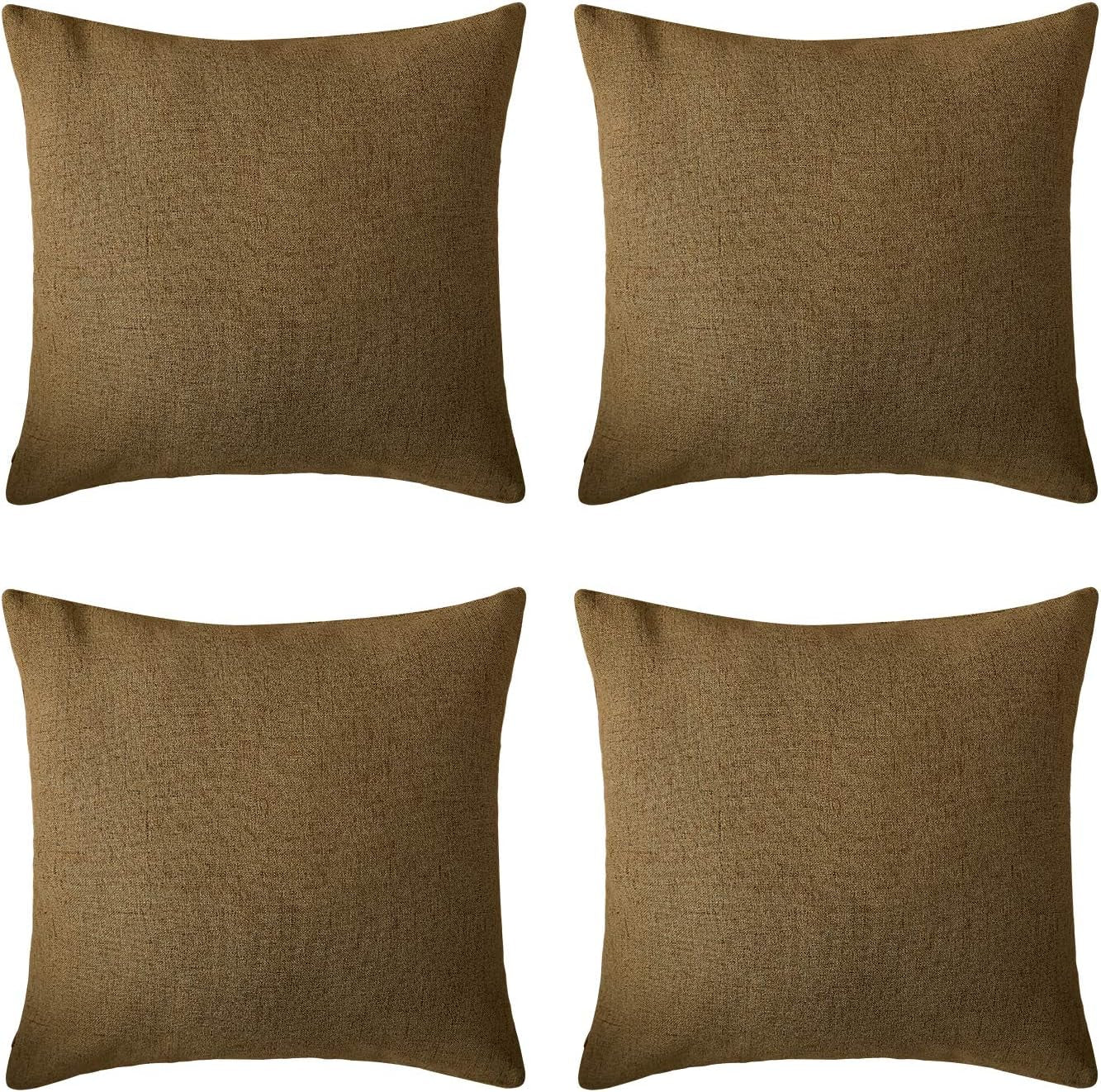 Deconovo Soft Pillow Cases Faux Linen Pillow Covers with Invisible Zipper Throw Cushions Covers for Bench 18X18 Inch Beige 4 Pcs Case Only No Insert