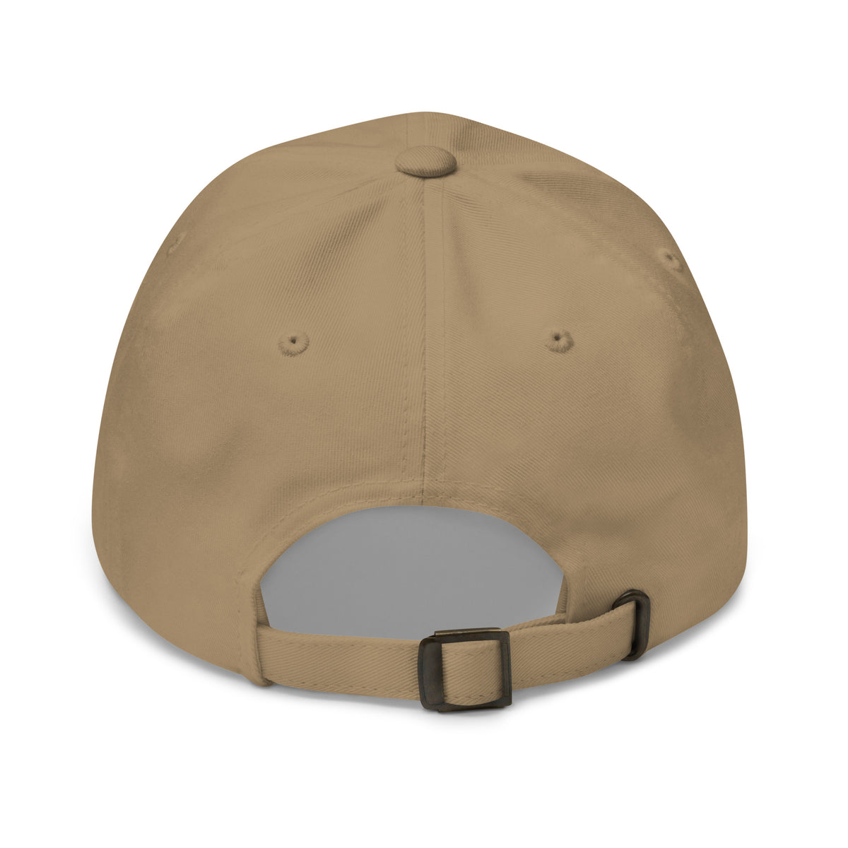 Khaki Trailwood Mountain dad hat, back view with adjustable strap