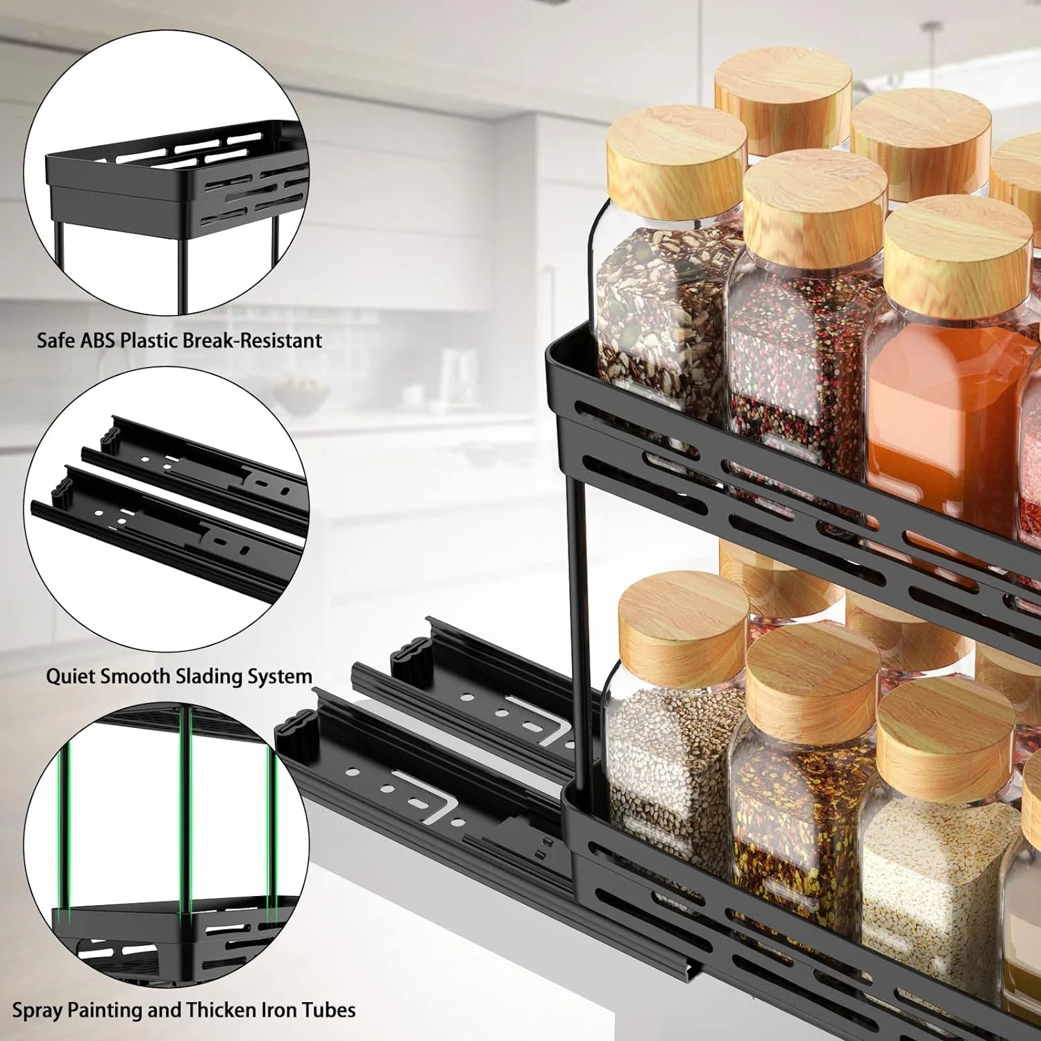 2-Pack Pull-Out Spice Rack Organizer for Cabinets, Slide-Out Design, Easy Installation