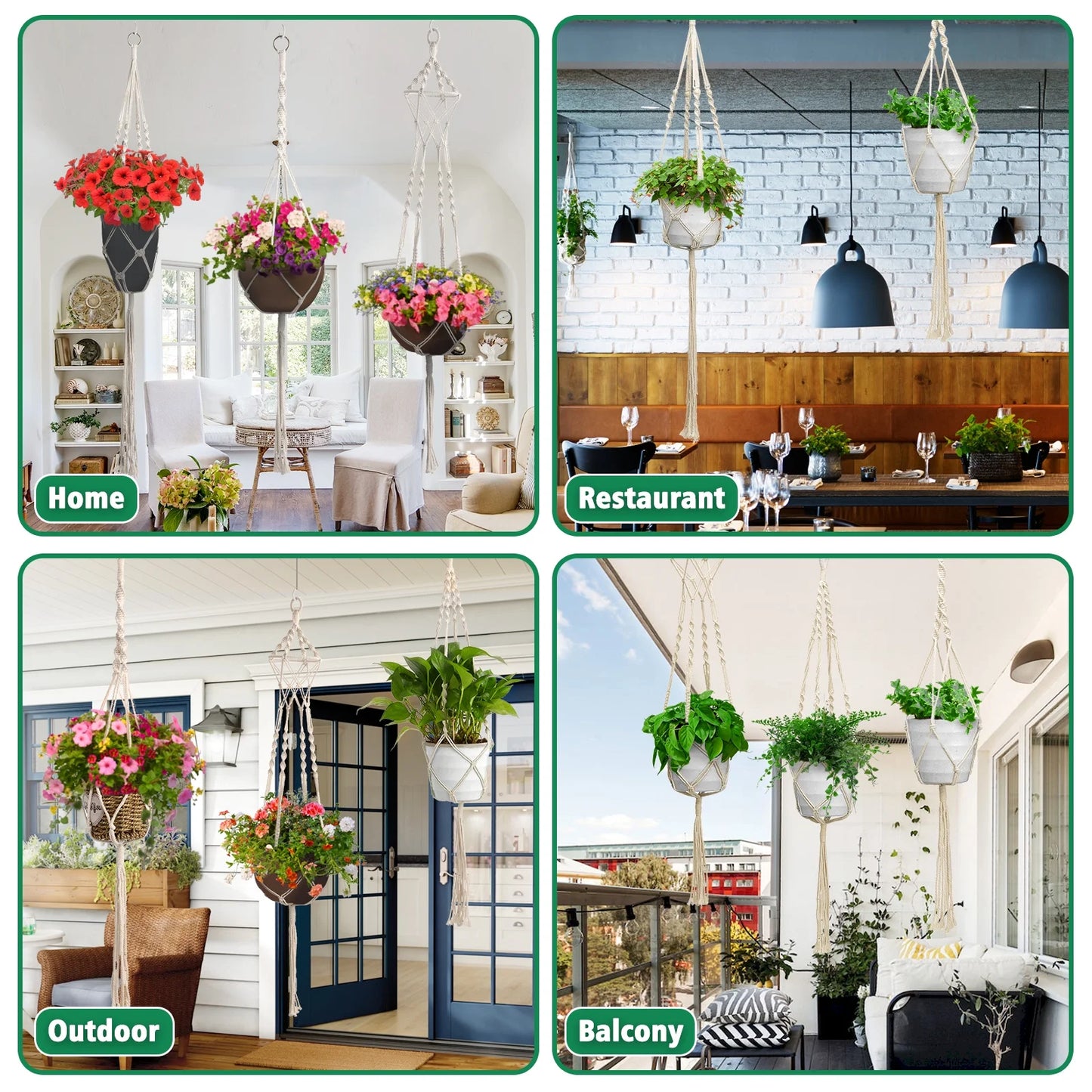 4 Pack Macrame Plant Hanger, 41" Indoor Outdoor Hanging Plant Basket Holder Hanging Planter Stand Flower Pots Home Decor with 4 Legs