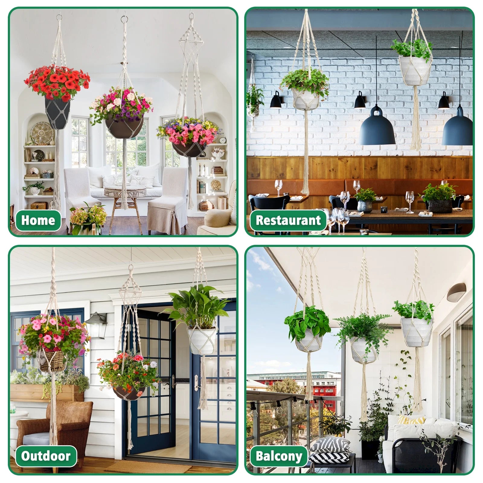 4 Pack Macrame Plant Hanger, 41" Indoor Outdoor Hanging Plant Basket Holder Hanging Planter Stand Flower Pots Home Decor with 4 Legs