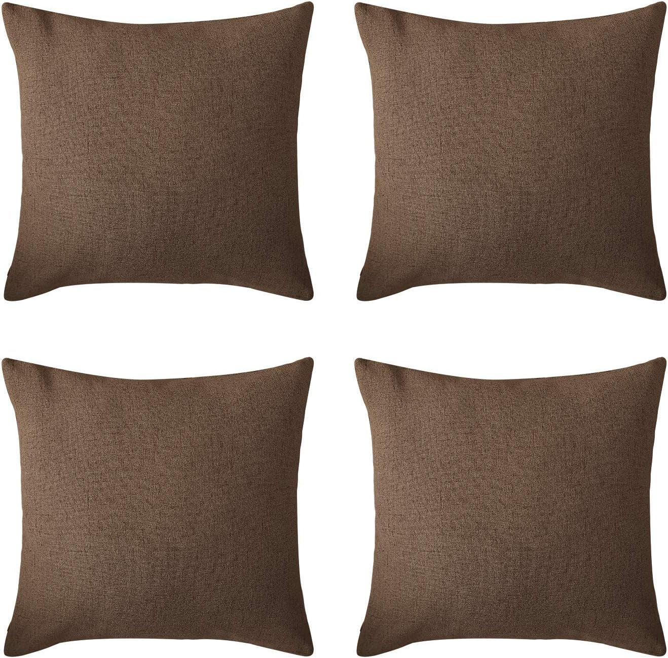 Deconovo Soft Pillow Cases Faux Linen Pillow Covers with Invisible Zipper Throw Cushions Covers for Bench 18X18 Inch Beige 4 Pcs Case Only No Insert