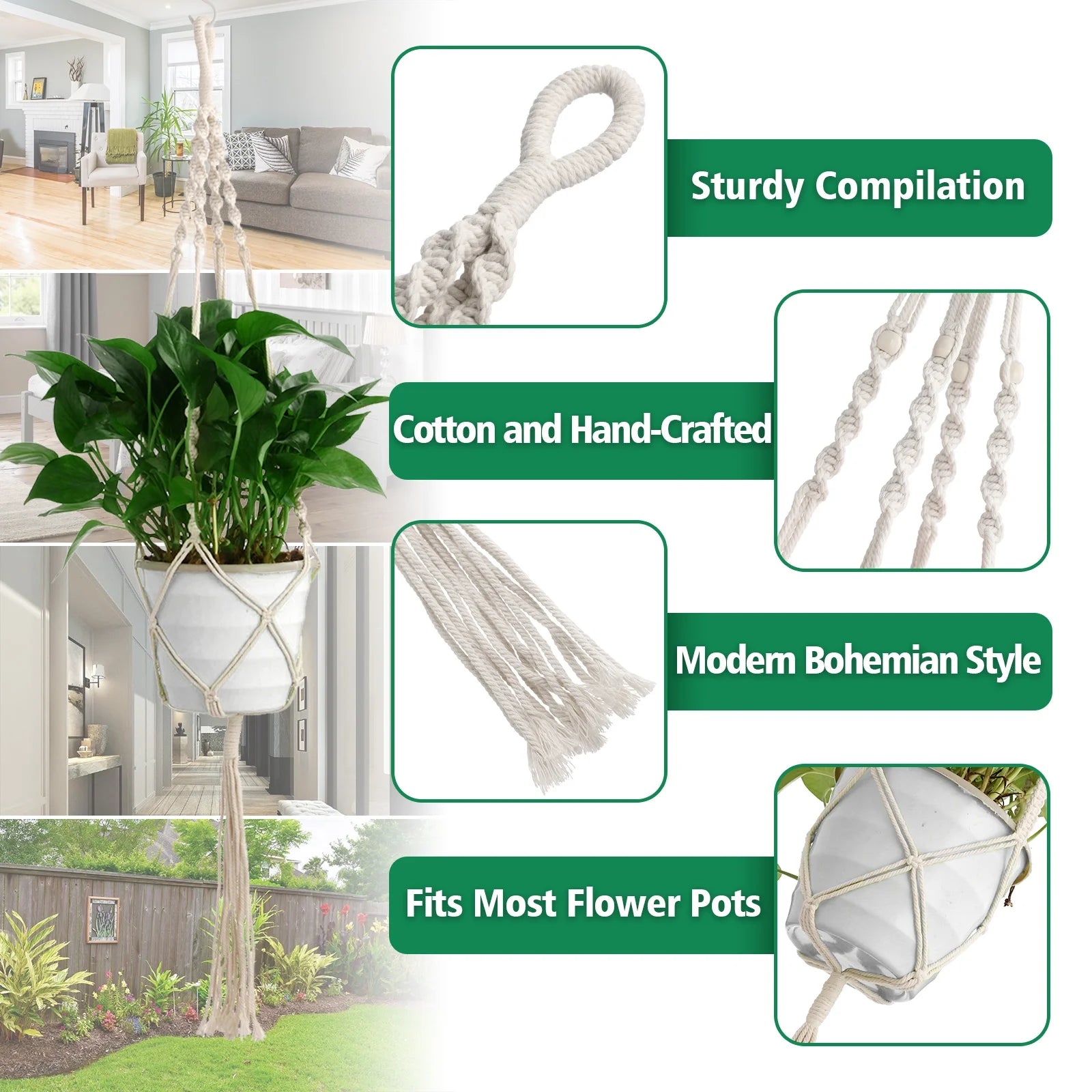 4 Pack Macrame Plant Hanger, 41" Indoor Outdoor Hanging Plant Basket Holder Hanging Planter Stand Flower Pots Home Decor with 4 Legs