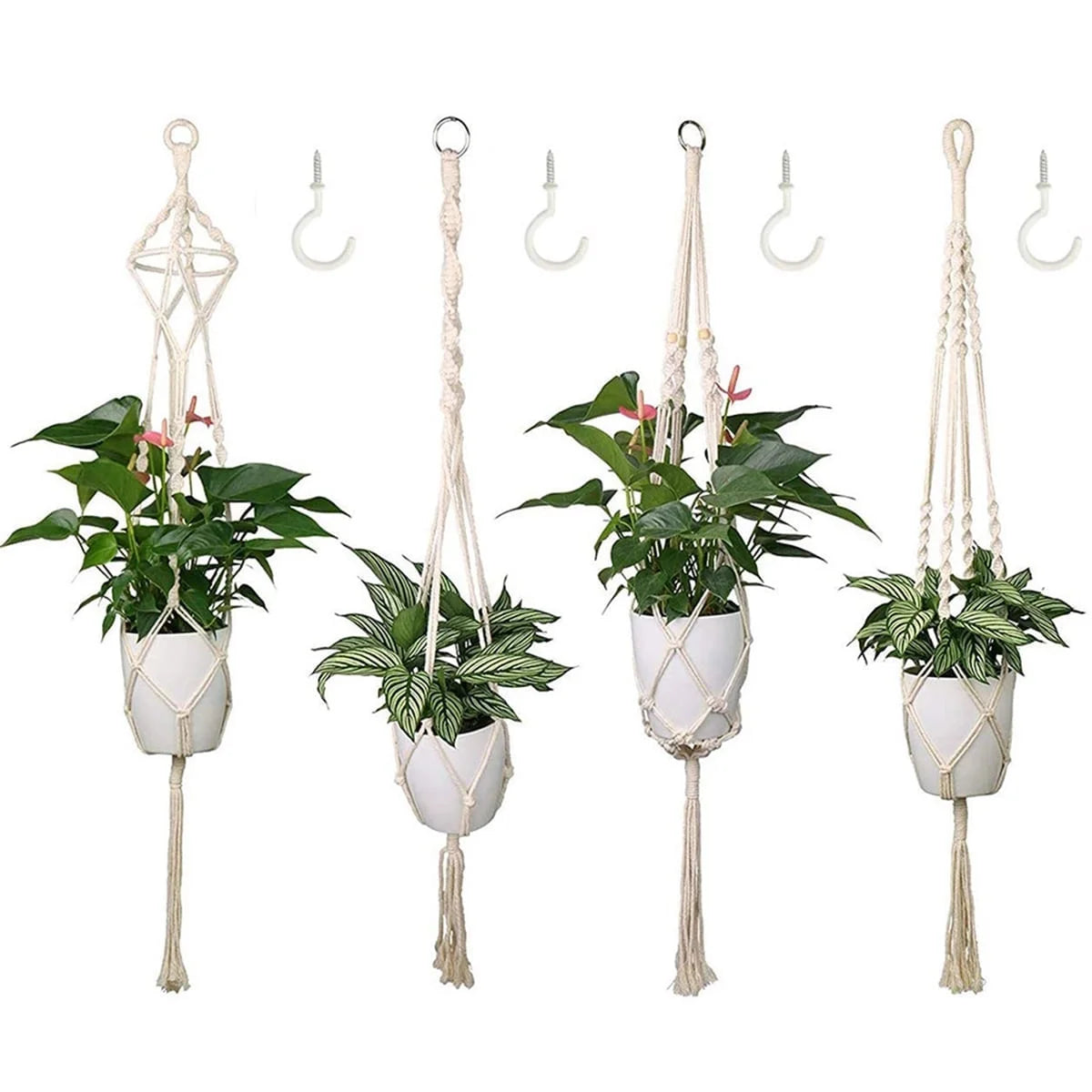 4 Pack Macrame Plant Hanger, 41" Indoor Outdoor Hanging Plant Basket Holder Hanging Planter Stand Flower Pots Home Decor with 4 Legs