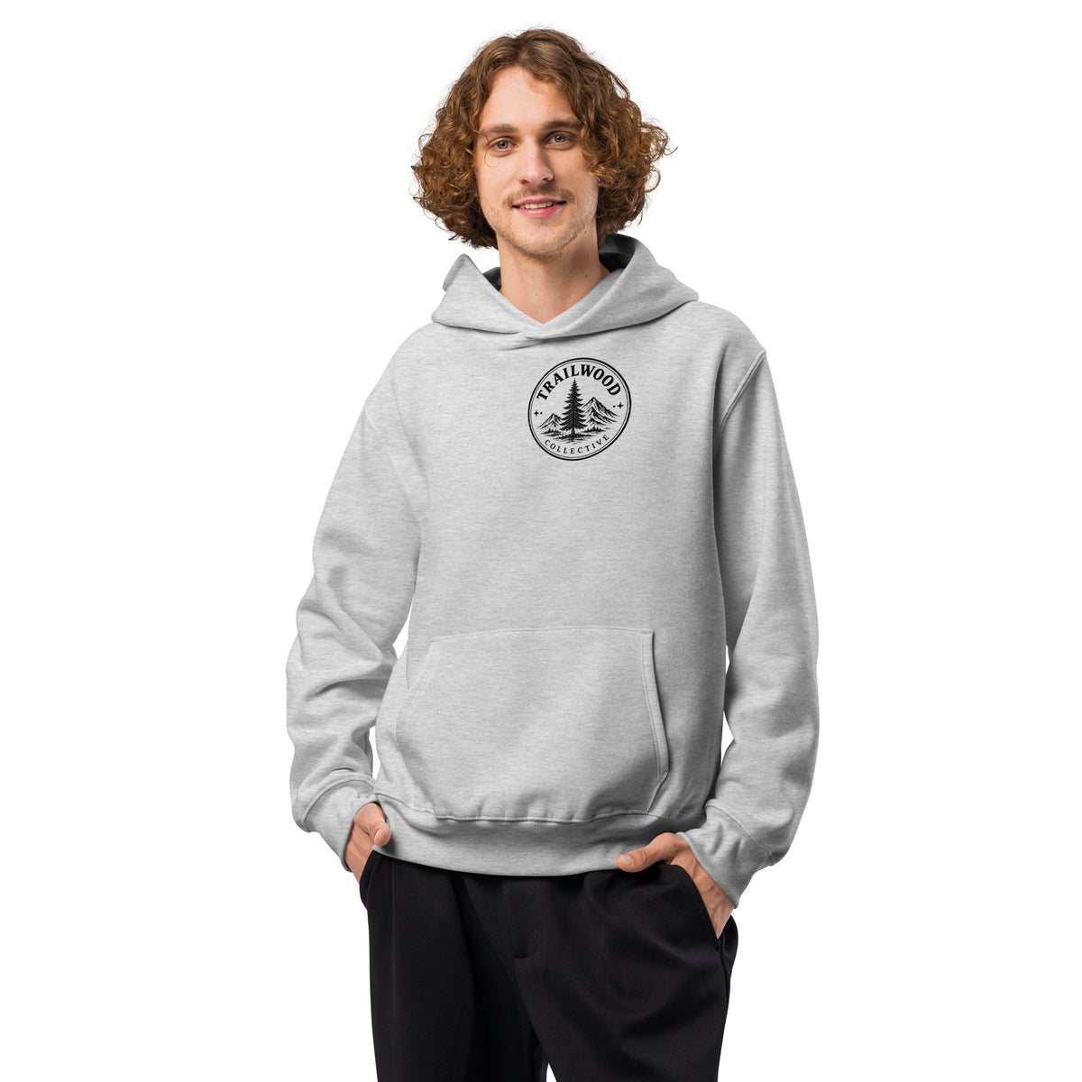 Redeemed oversized hoodie in Athletic Heather, front view with front pocket