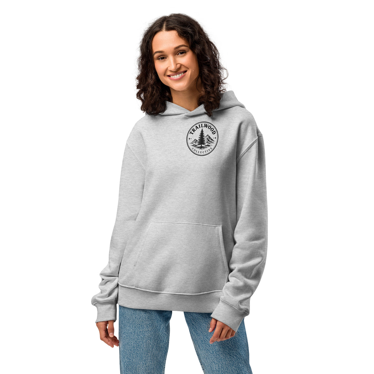 Redeemed oversized hoodie in Athletic Heather, front angle