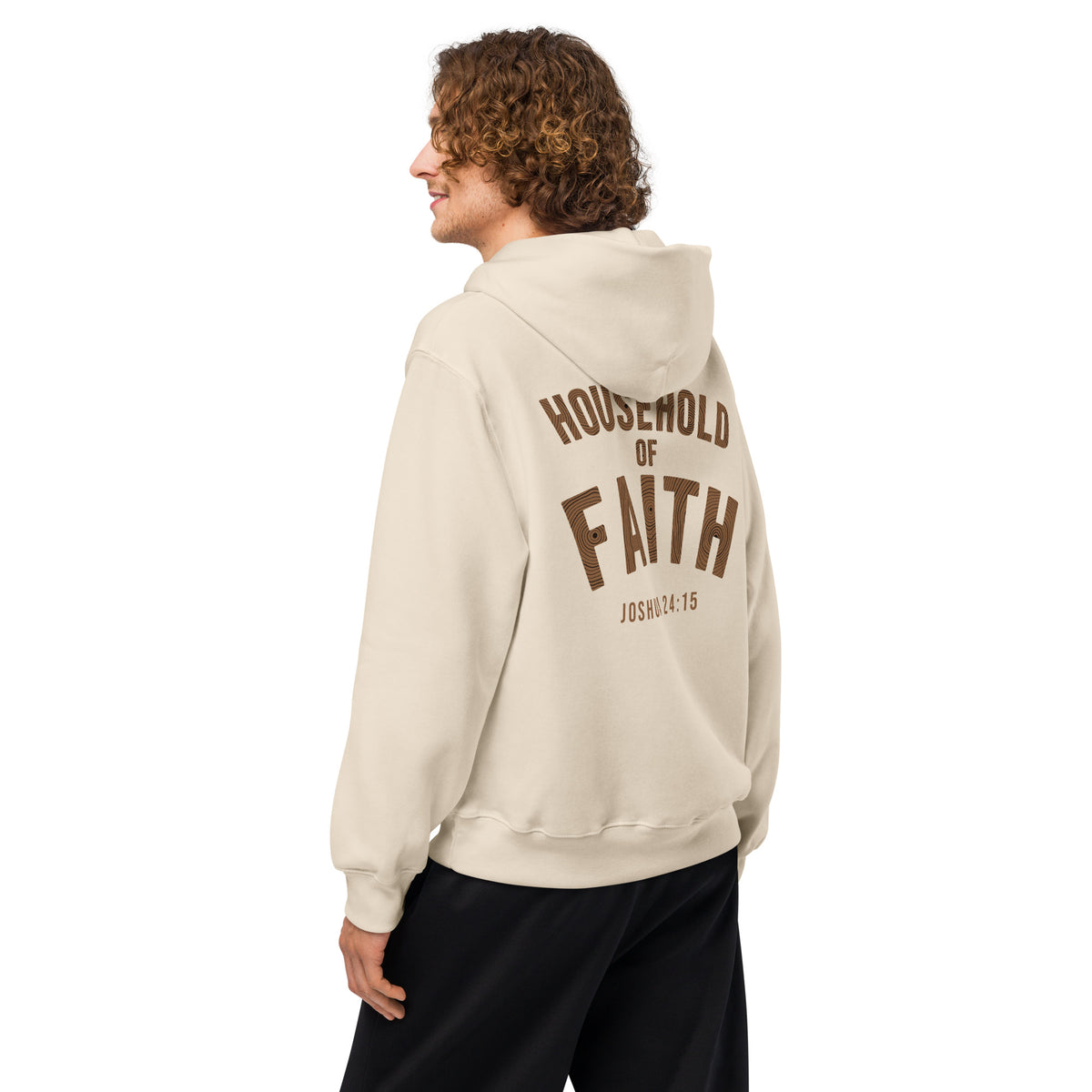 Household of Faith oversized hoodie in Dust, back print detail