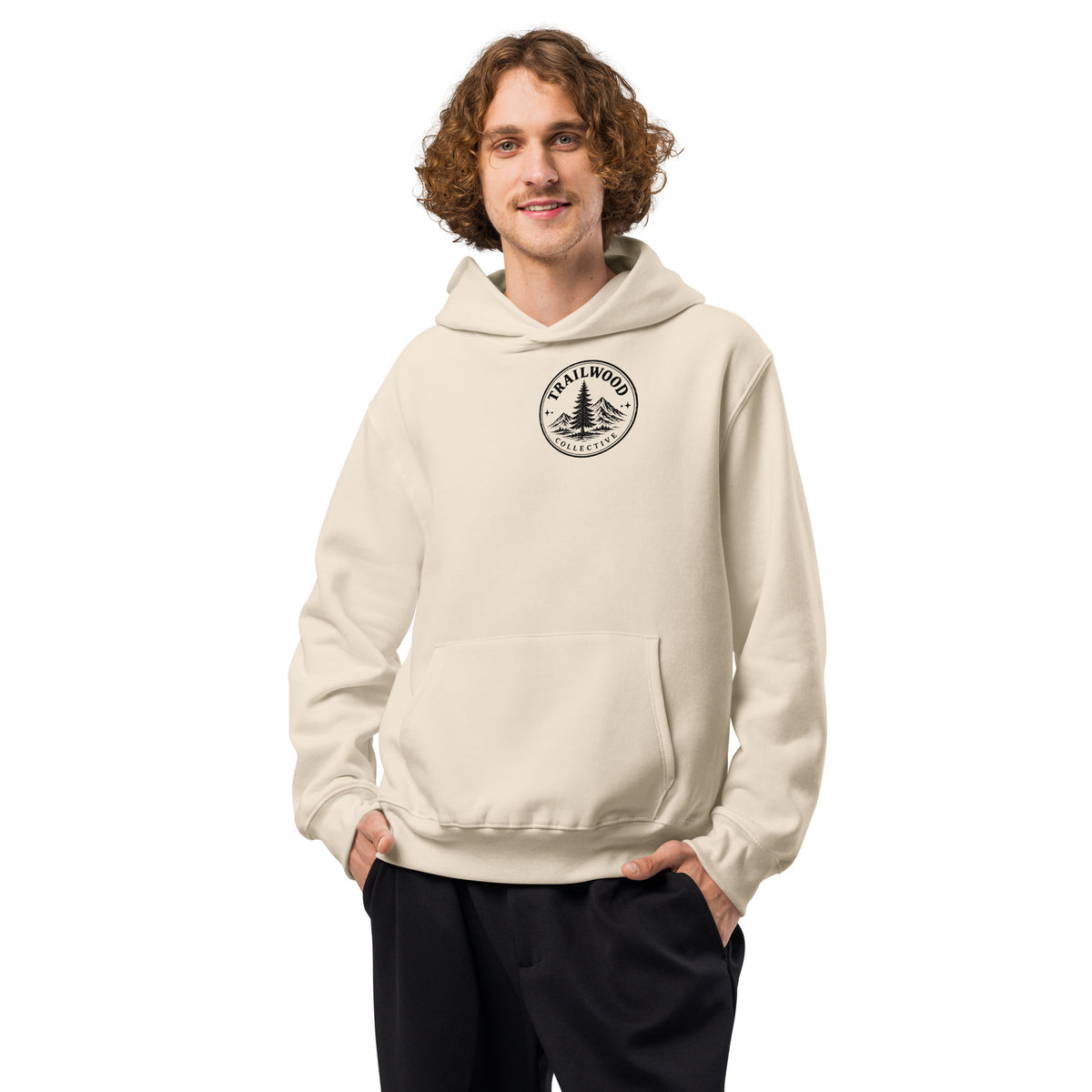 Household of Faith oversized hoodie in Dust, front view with front pocket