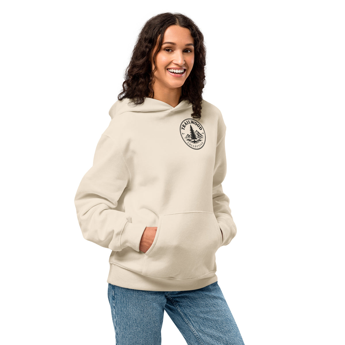 Household of Faith oversized hoodie in Dust, right-front angle