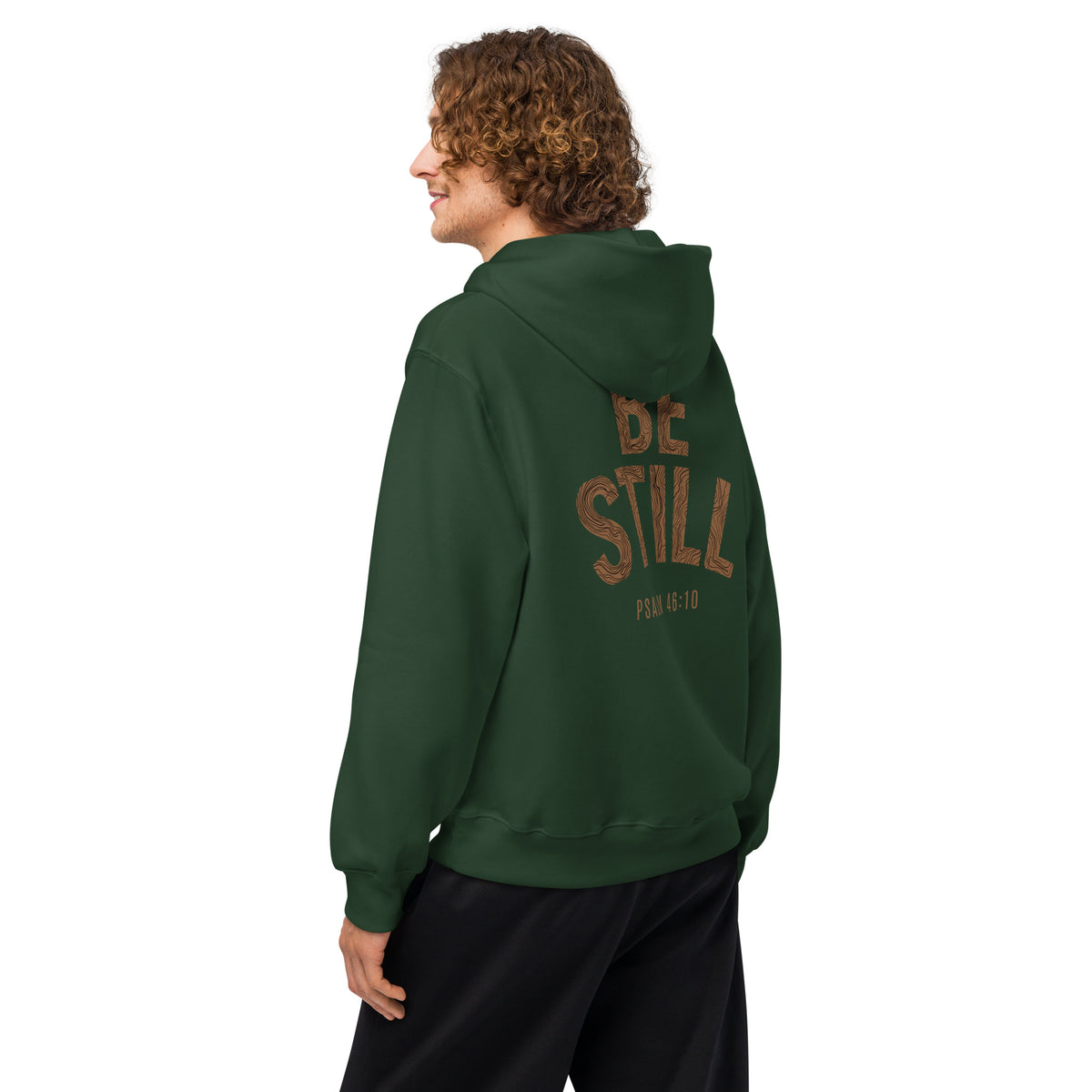 Be Still oversized hoodie in Forest Green, back print detail