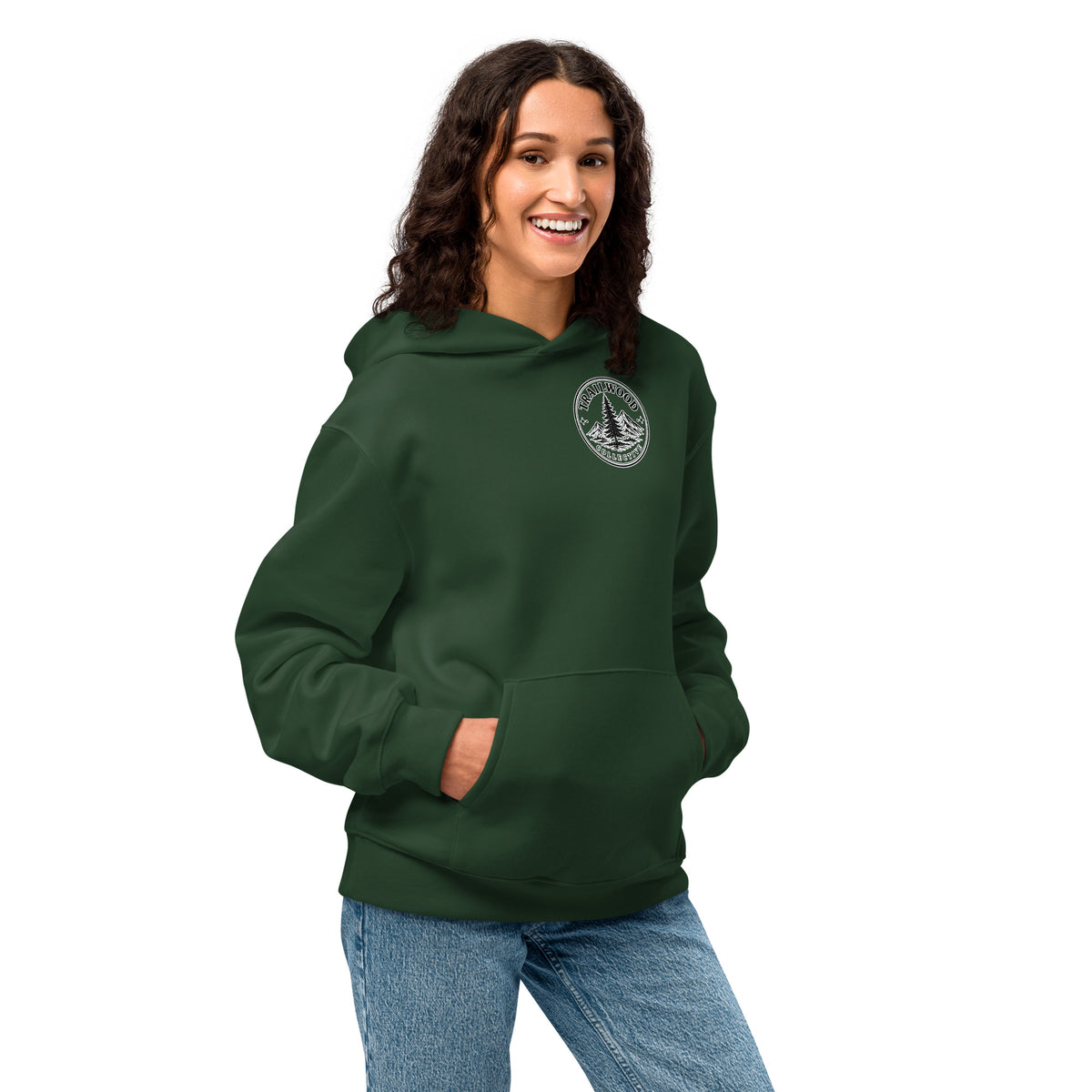 Be Still oversized hoodie in Forest Green, right-front angle