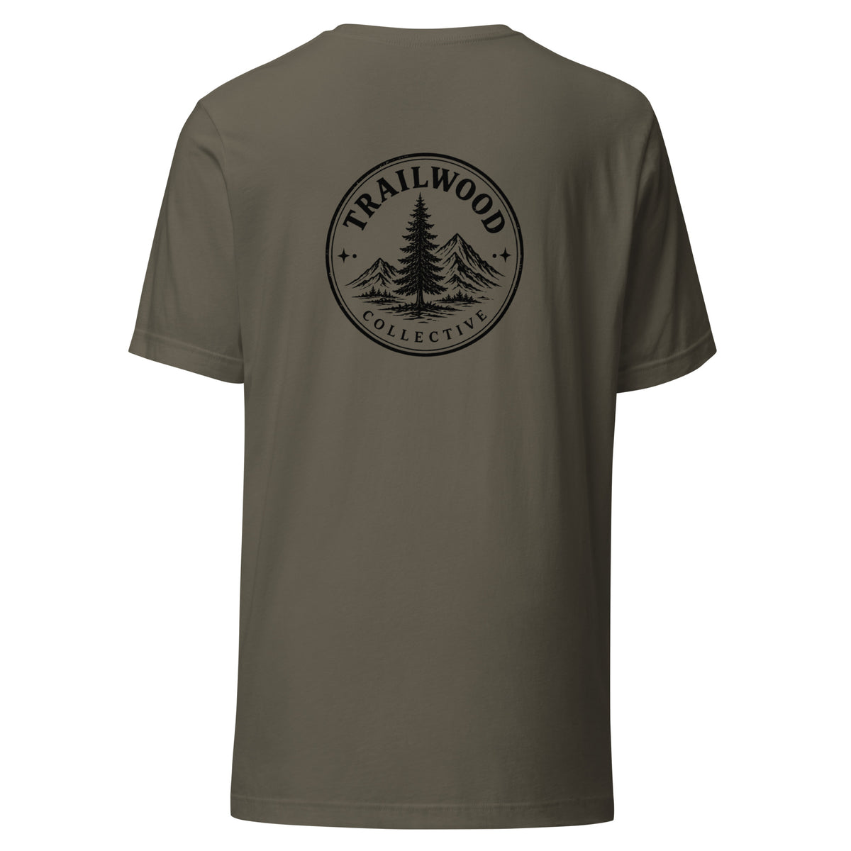 Trailwood Collective logo tee in Army green, back view