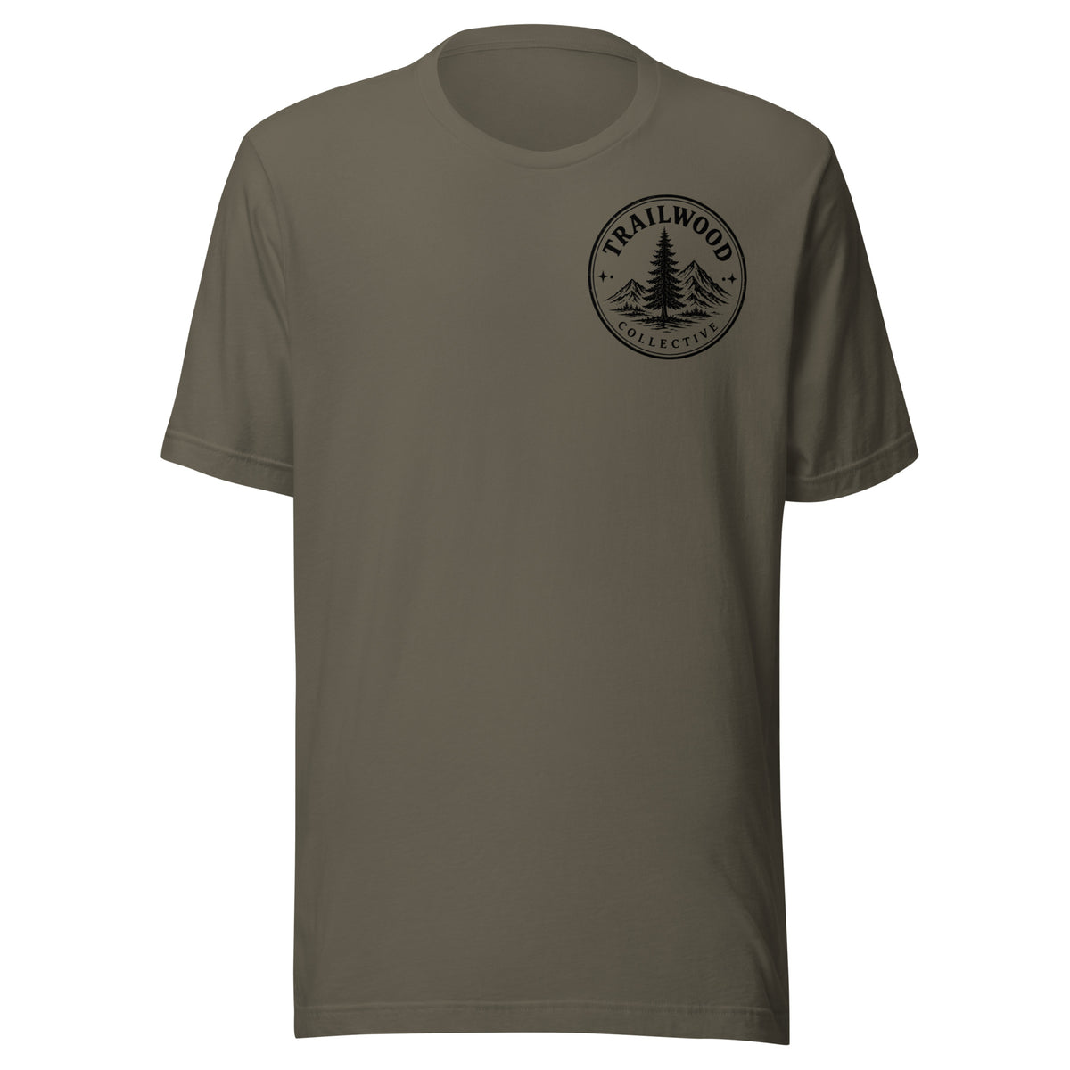Trailwood Collective logo tee in Army green, front view