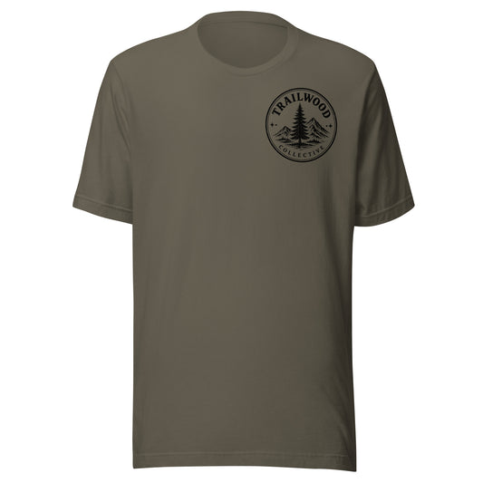 Trailwood Collective logo tee in Army green, front view