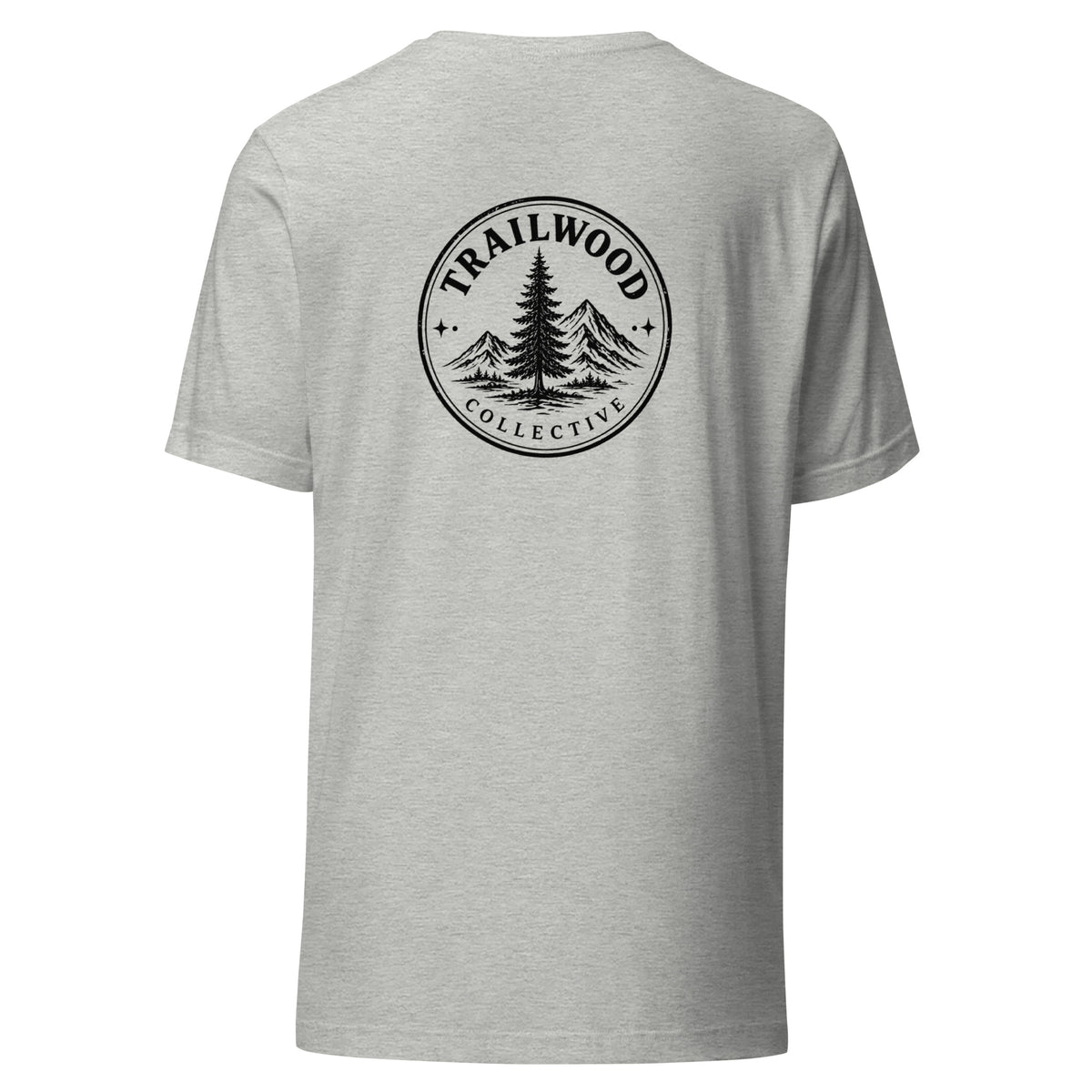 Trailwood Collective logo tee in Athletic Heather, back view