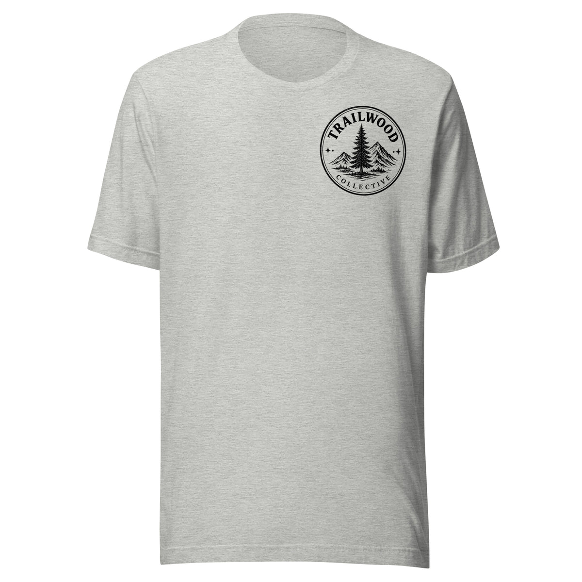 Trailwood Collective logo tee in Athletic Heather, front view
